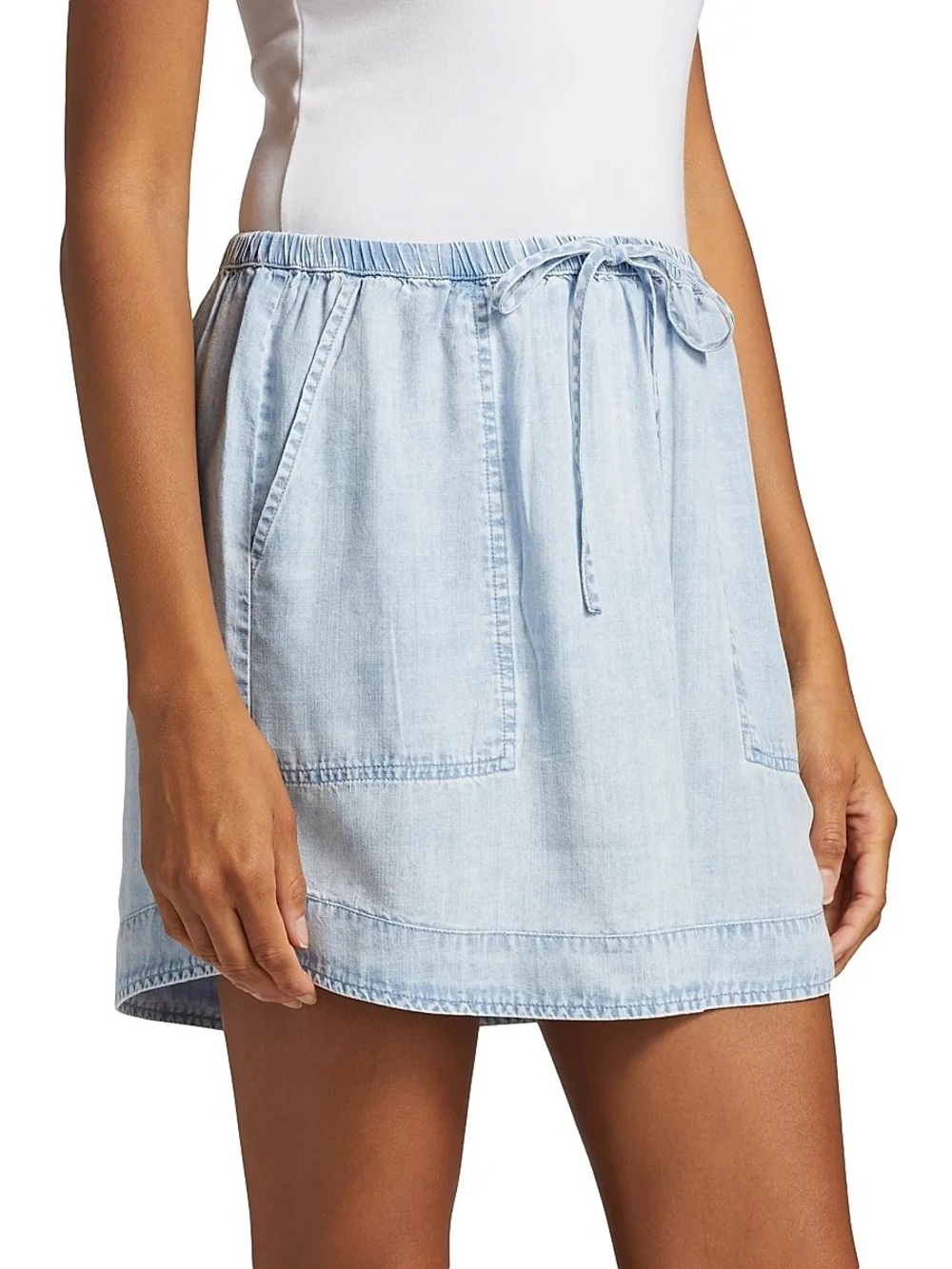 Stellae Dux Chambray Denim Drawstring Miniskirt Light Blue Size Large